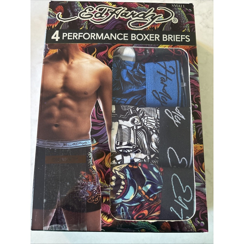 Ed Hardy 4-Pack Men's Performance Boxer Briefs Small 28-30 Multicolor Prints